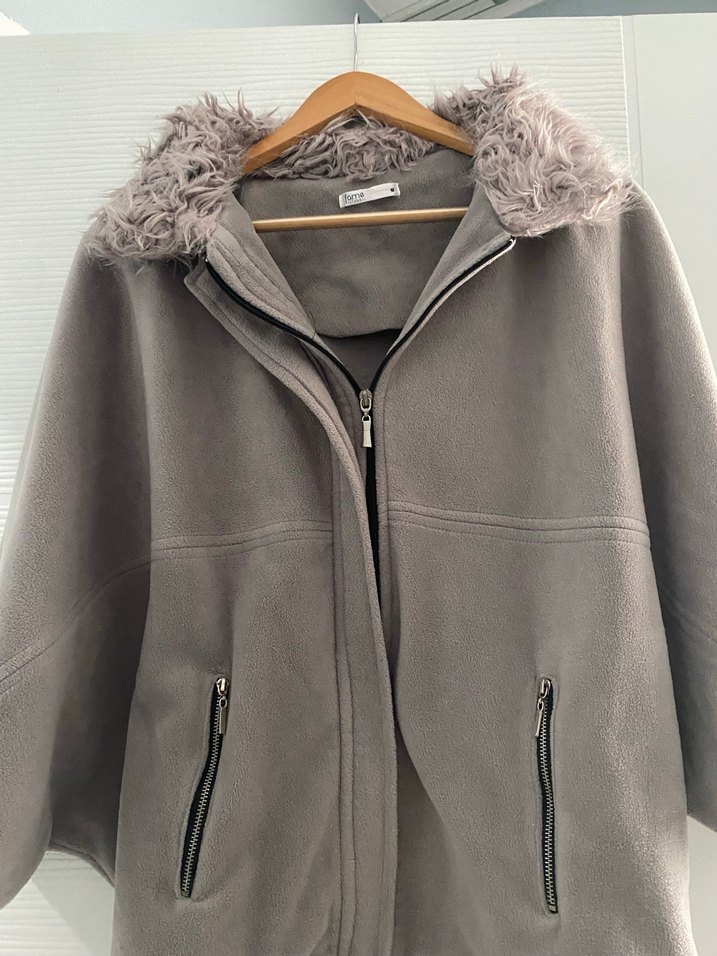 Gri Kürklü Kadın Midi Mont - Görsel 2