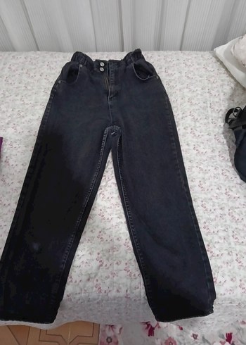 Diğer Koyu Siyah Yuksek Bel Denim Jean
