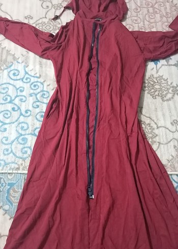 Bordo Uzun Kollu Rahat Kadın Elbisesi - Görsel 7