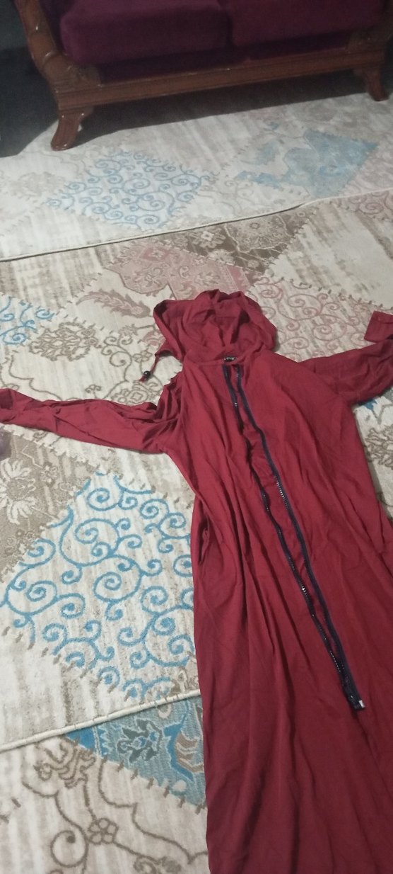 Bordo Uzun Kollu Rahat Kadın Elbisesi - Görsel 3