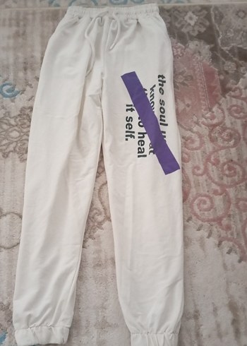 Beyaz Pamuklu Baskılı Kadın Eşofman Altı - Görsel 2