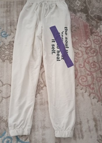 Beyaz Pamuklu Baskılı Kadın Eşofman Altı - Görsel 5