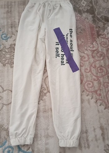 Beyaz Pamuklu Baskılı Kadın Eşofman Altı - Görsel 4