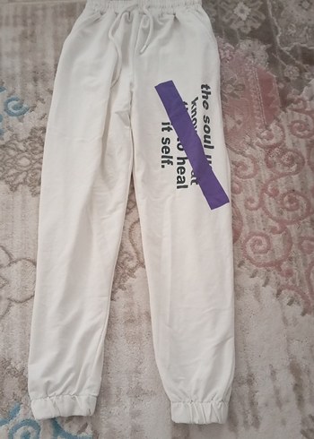 Beyaz Pamuklu Baskılı Kadın Eşofman Altı - Görsel 6