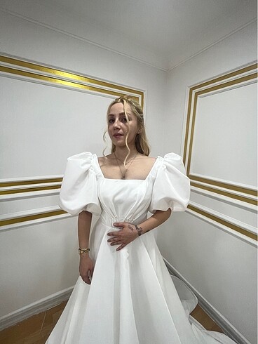 Nikah Elbisesi Kuyruklu ve Balon Kol - Görsel 5