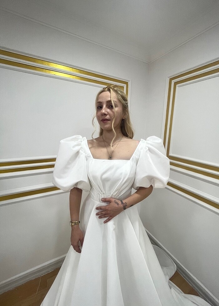 Nikah Elbisesi Kuyruklu ve Balon Kol - Görsel 5