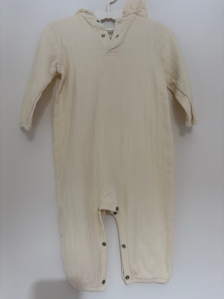 9-12 ay Dantel yaka , Düğmeli Beyaz Bebek Kız Tulumu Lcw - Görsel 2