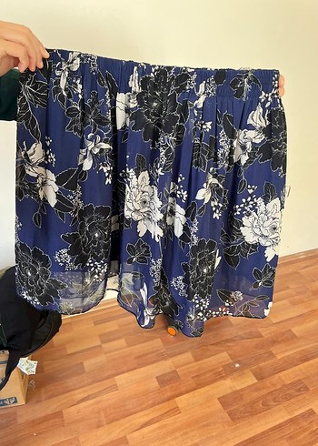 Mavi Çiçek Desenli Bohem Midi Etek - Görsel 2