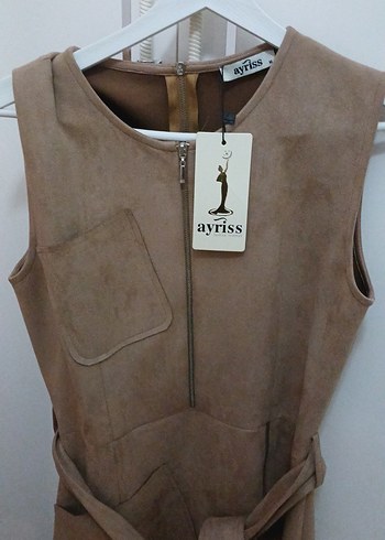 Kahverengi Süet Kemerli Mini elbise - Görsel 2