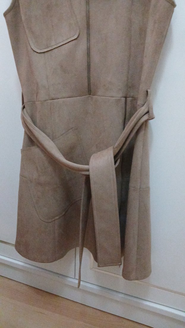 Kahverengi Süet Kemerli Mini elbise - Görsel 3