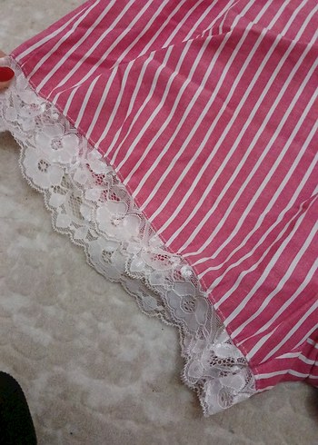 Dantel Detaylı Pembe Çizgili kadin Tulum - Görsel 2