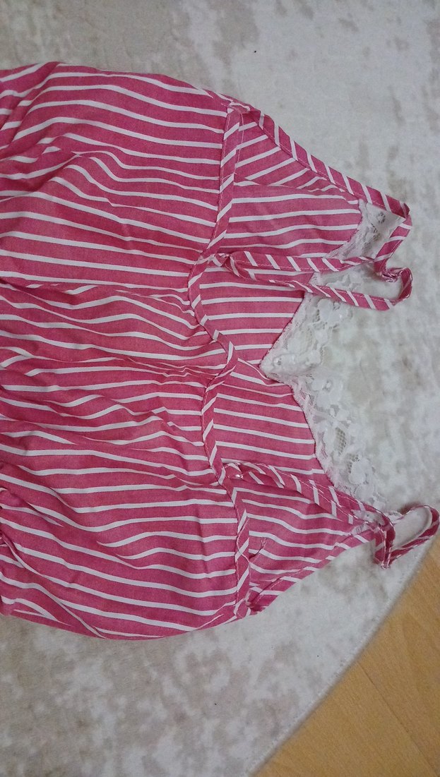 Dantel Detaylı Pembe Çizgili kadin Tulum - Görsel 5