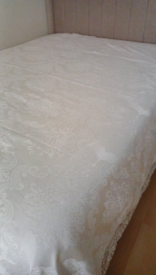 İşlemeli Beyaz Parlak Yatak Örtüsü - Görsel 2