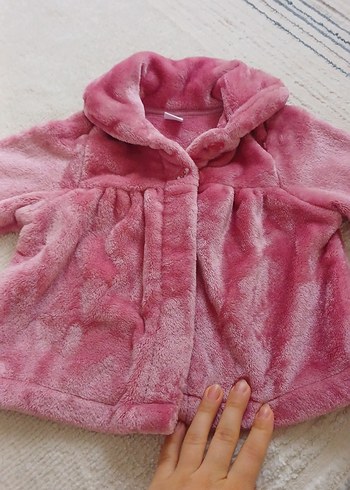 Kız Çocuk Kapüşonlu Pembe Peluş Ceket - Görsel 2