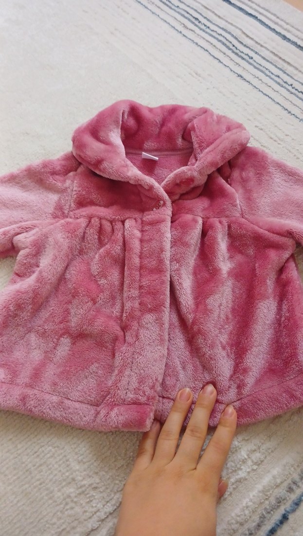 Kız Çocuk Kapüşonlu Pembe Peluş Ceket - Görsel 2