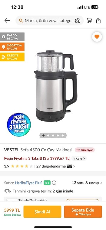 Vestel çaycı