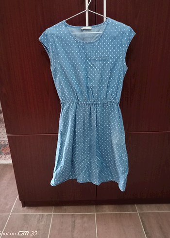 Kadın Puantiyeli Denim Elbise
