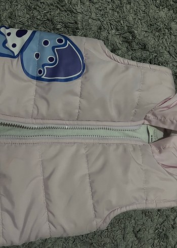 Kız Çocuk Kapüşonlu Gri Nakışlı Yelek - Görsel 2