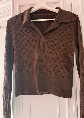 Kahverengi Örgü Kadın Kazak - Görsel 2