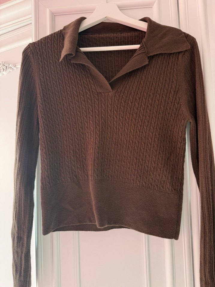 Kahverengi Örgü Kadın Kazak - Görsel 2