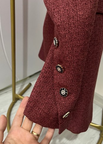 Bordo Uzun Kollu Kadın Kemerli takım - Görsel 2