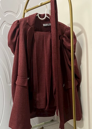 Bordo Uzun Kollu Kadın Kemerli takım - Görsel 4