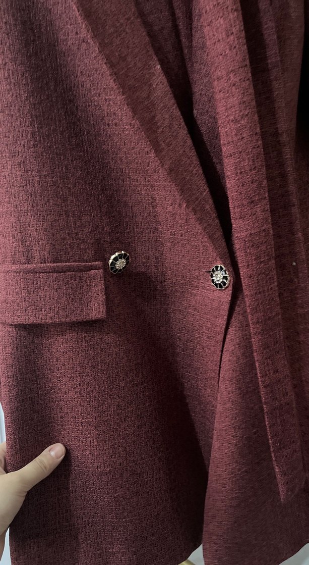 Bordo Uzun Kollu Kadın Kemerli takım - Görsel 3