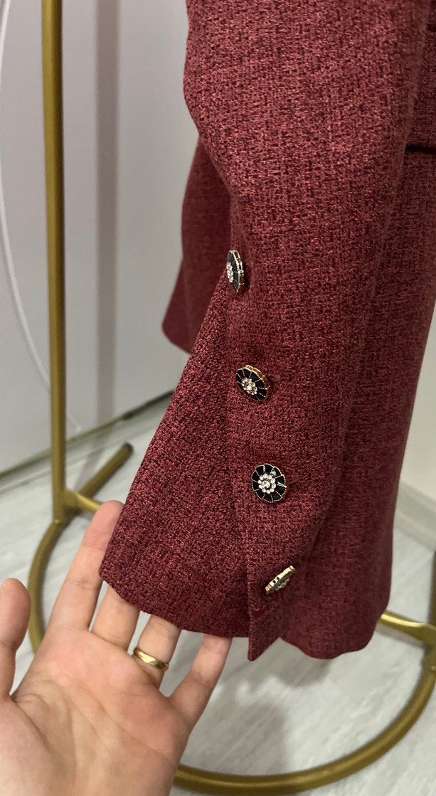 Bordo Uzun Kollu Kadın Kemerli takım - Görsel 2