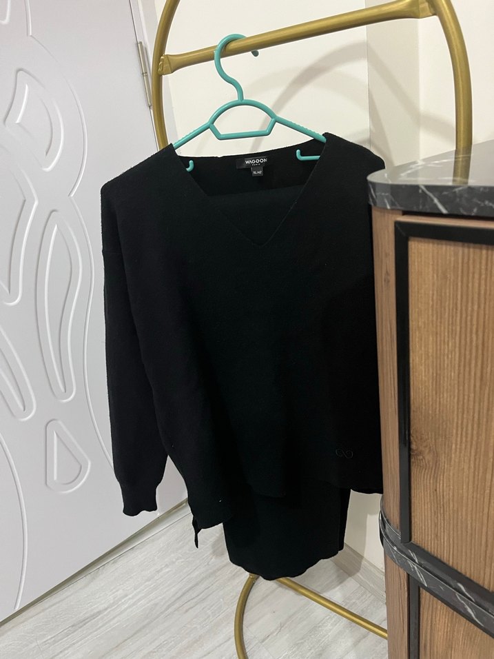 Siyah Midi Kadın kalın triko takım - Görsel 2