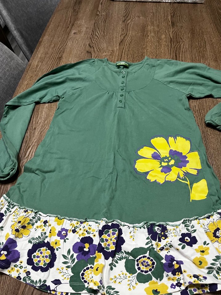 Rahat Kesim Yeşil Çiçekli Kız çocuk tunik tayt  Takım - Görsel 2