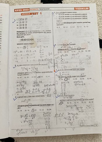  Yediiklim KPSS 2022 Matematik Soru Bankası Tamamı Çözümlü
