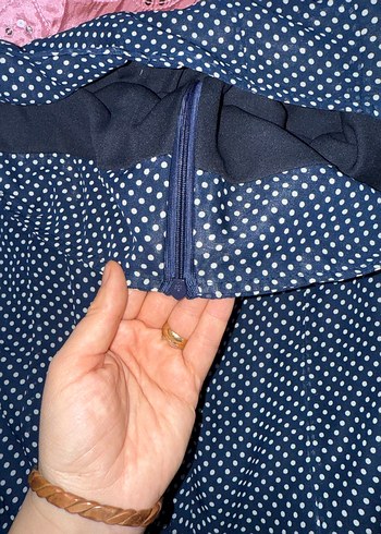 Lacivert Puantiyeli Piliseli Midi etek - Görsel 5