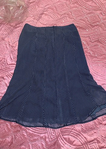 Lacivert Puantiyeli Piliseli Midi etek - Görsel 4