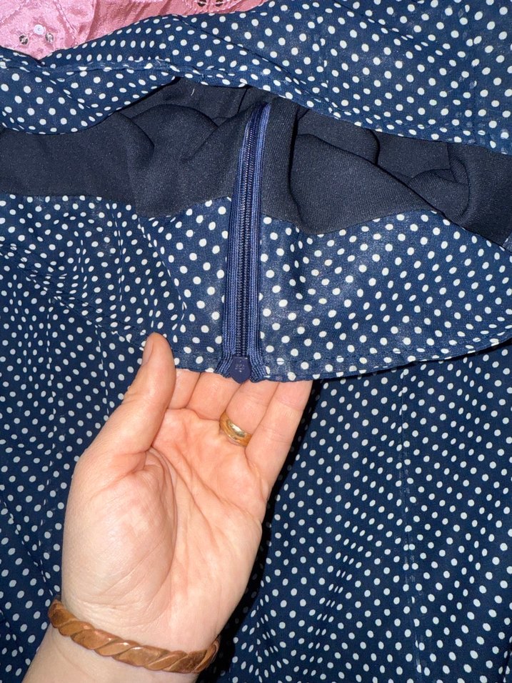 Lacivert Puantiyeli Piliseli Midi etek - Görsel 5