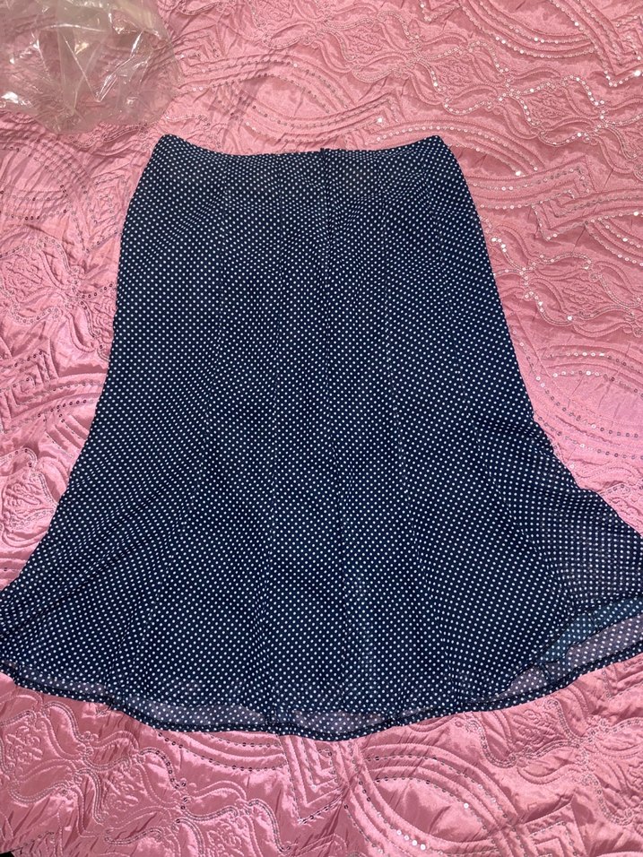 Lacivert Puantiyeli Piliseli Midi etek - Görsel 4