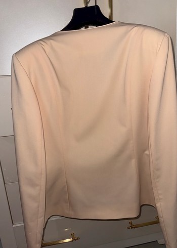 Pudra rengi Düğmeli Kadın Blazer Ceket Etek takım - Görsel 5