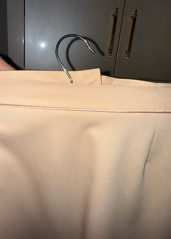 Pudra rengi Düğmeli Kadın Blazer Ceket Etek takım - Görsel 8