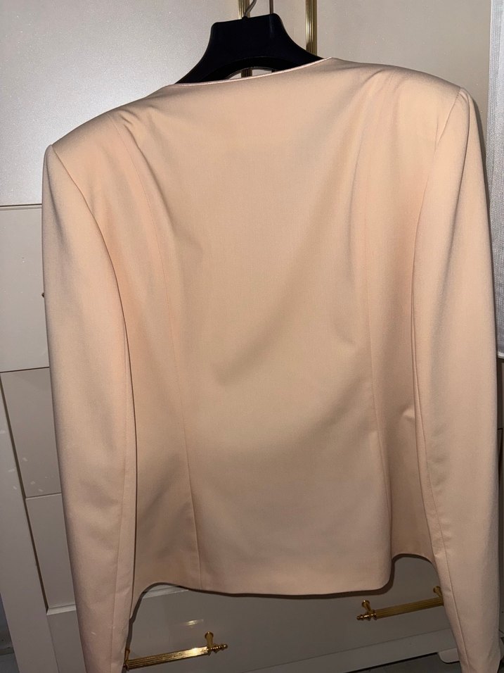 Pudra rengi Düğmeli Kadın Blazer Ceket Etek takım - Görsel 5