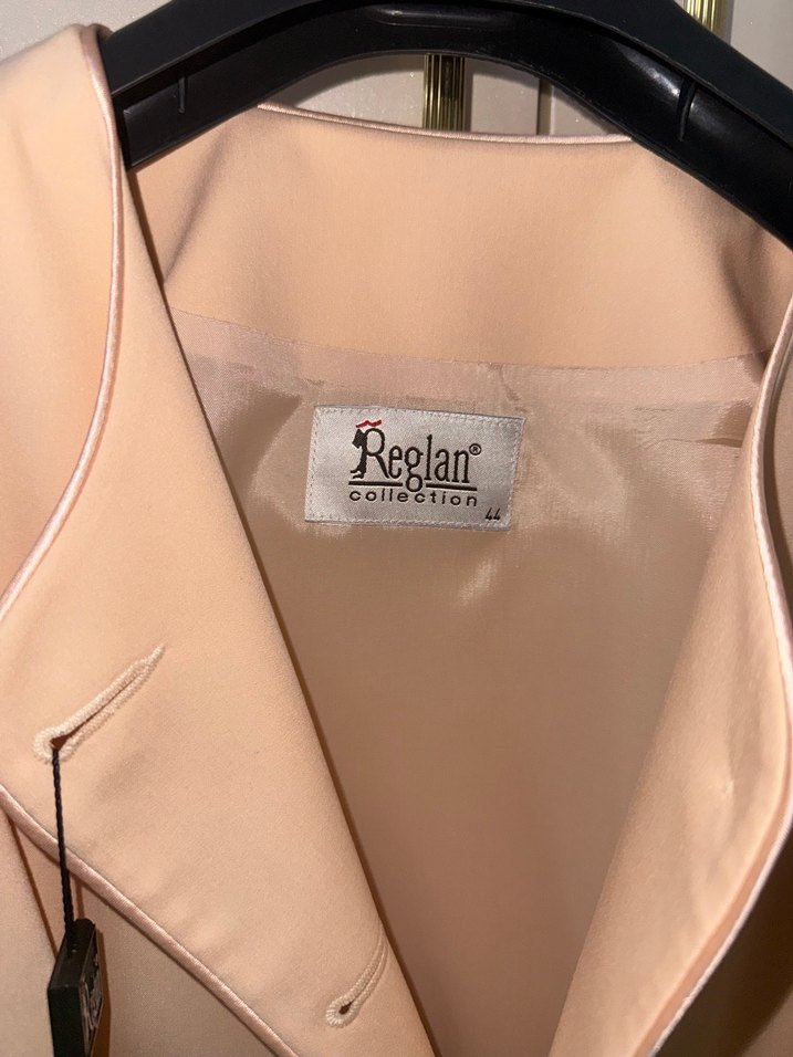 Pudra rengi Düğmeli Kadın Blazer Ceket Etek takım - Görsel 4