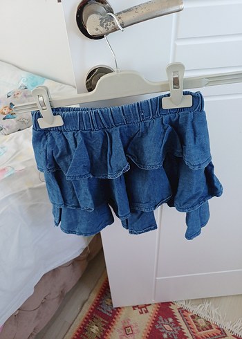 Kız Çocuk Mavi Denim Fırfırlı Etek