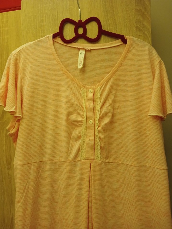 Bej Midi Emzirme Gecelik V Yaka Kısa Kollu - Görsel 2