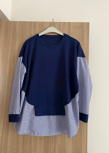 Çizgili Kol ve Lacivert Sweatshirt tunik