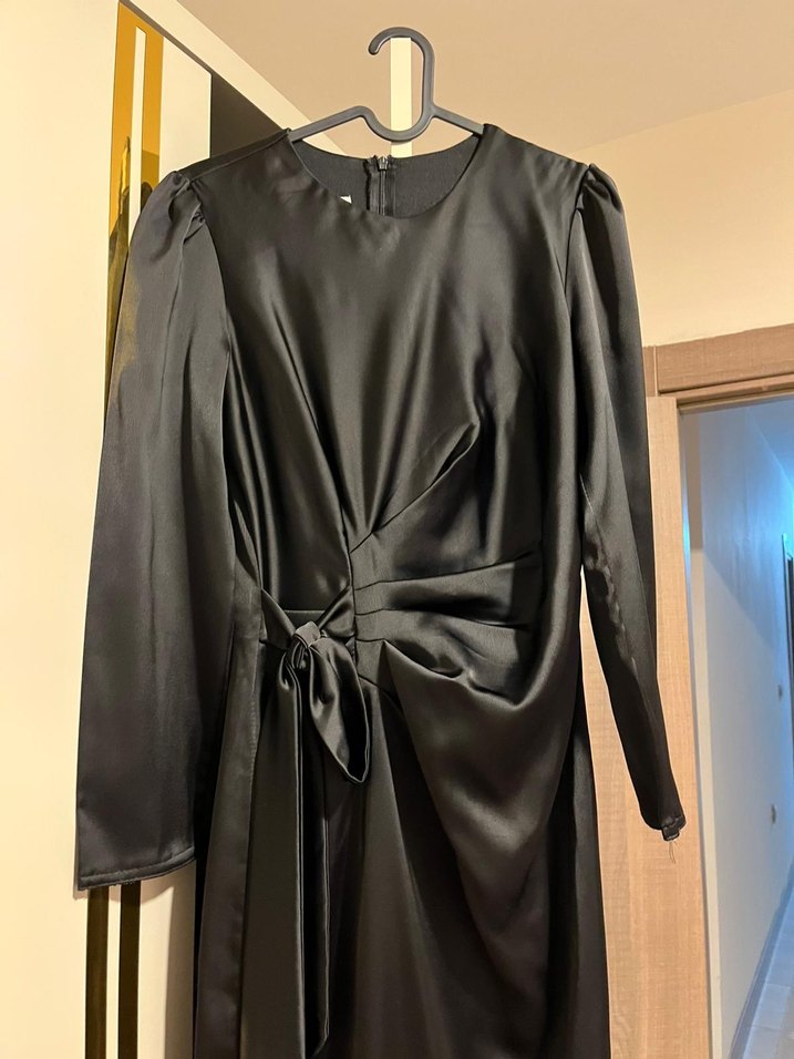 Siyah Uzun Kadın Elbise, Drapeli, Gotik Stil - Görsel 2