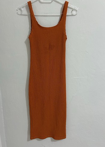 Kahverengi Midi Sade Kadın Elbise - Görsel 2