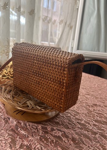Beden kahverengi Renk Bej Deri Bantlı Kadın hasır Çapraz Çanta