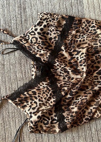 Kahverengi Leopar Desenli Dantel Mini Elbise - Görsel 2