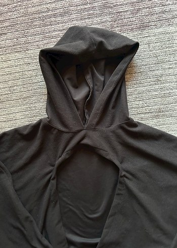 Siyah Kapüşonlu Kadın Sweatshirt Crop - Görsel 2