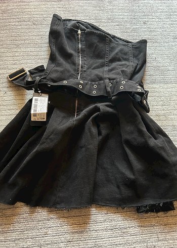 Siyah Kemerli Midi Denim Mini Elbise - Görsel 2