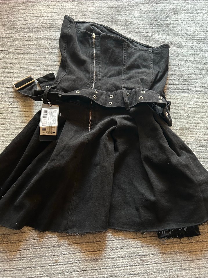 Siyah Kemerli Midi Denim Mini Elbise - Görsel 2