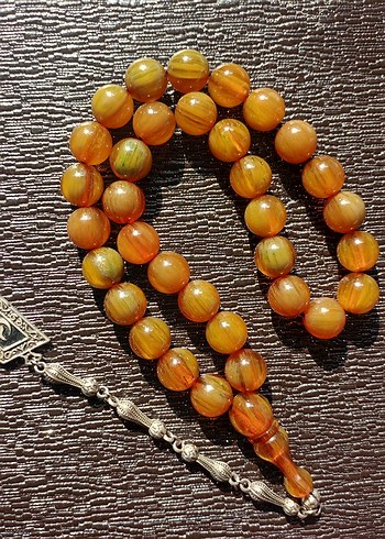 Parlak Bej Erkek Tesbih - eski tesbih kehribar - Görsel 6